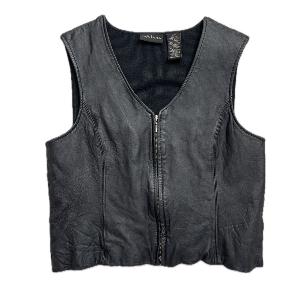 Vintage black leather zip up sweater vest women’s size 9